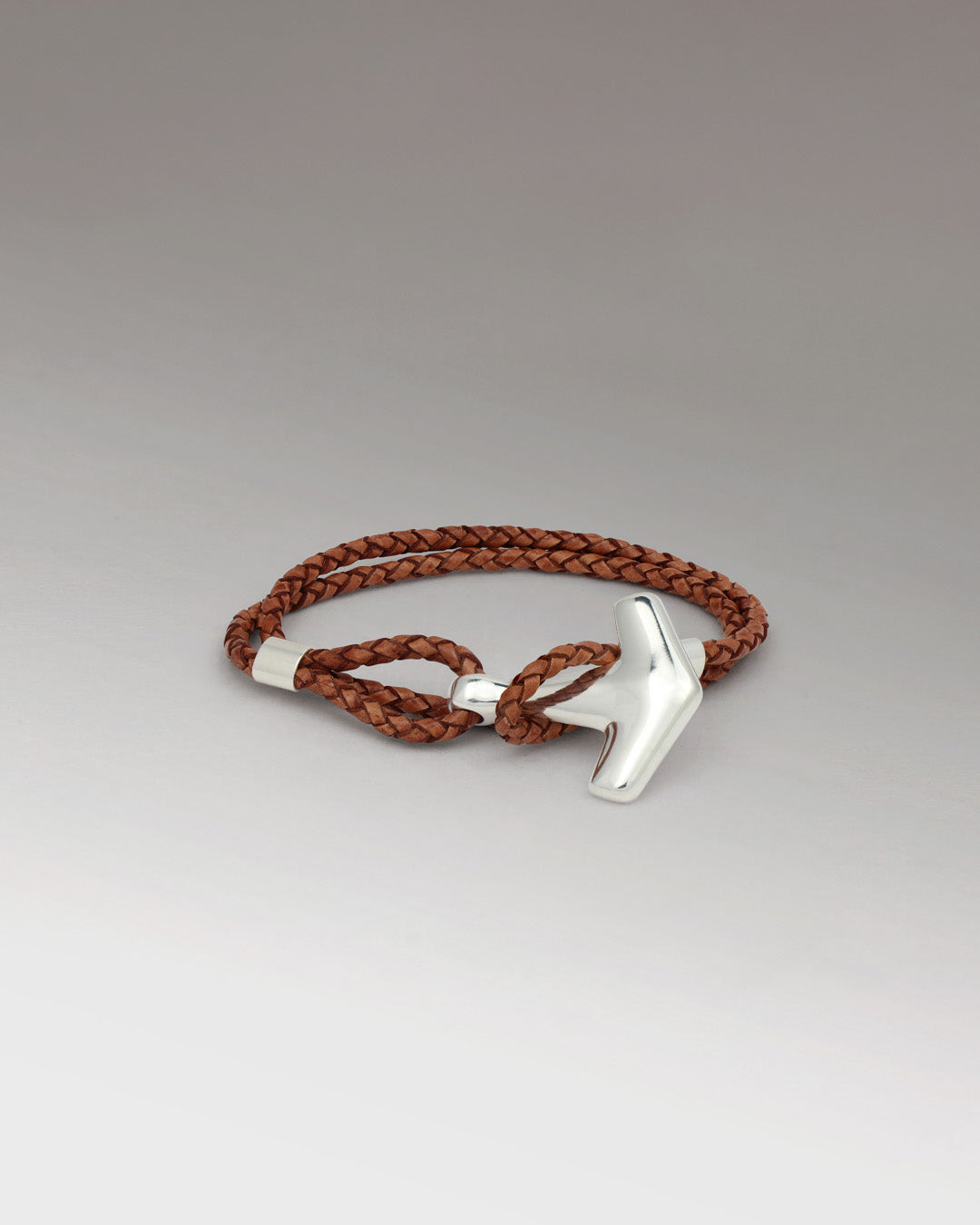 Arch Bracelet - Silver & Double Brown Leather