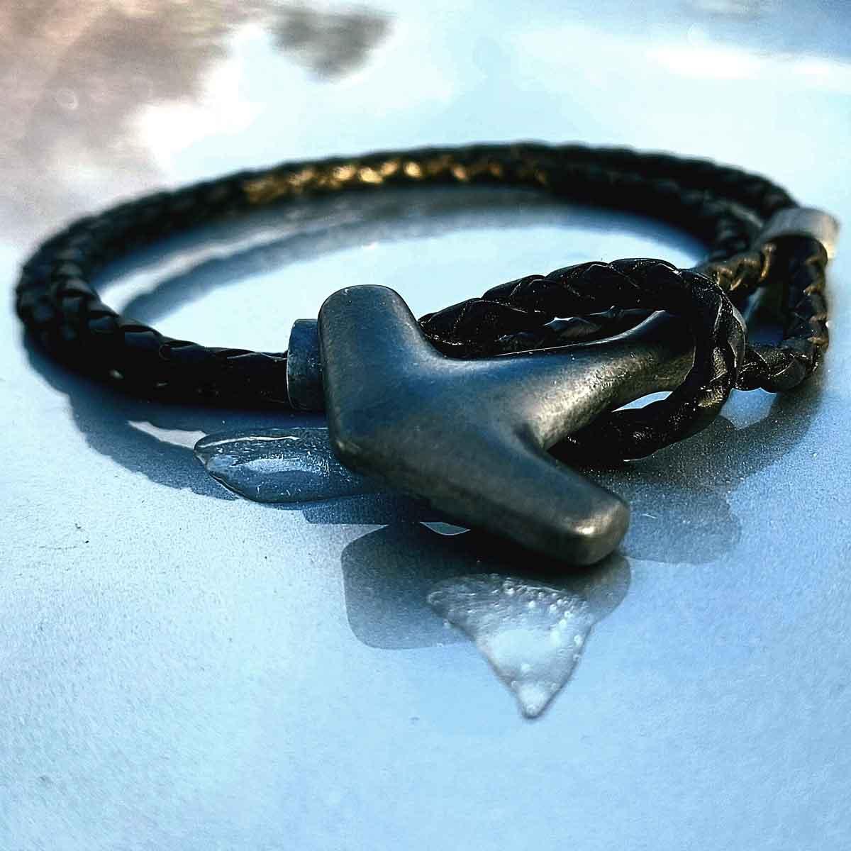 Arch Bracelet - Oxid Silver & Double Black Leather - Freya & Thor of Sweden